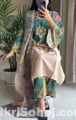 দুবাই সিল্ক ডিজিটাল প্রিন্ট স্টিচ থ্রি-পিস